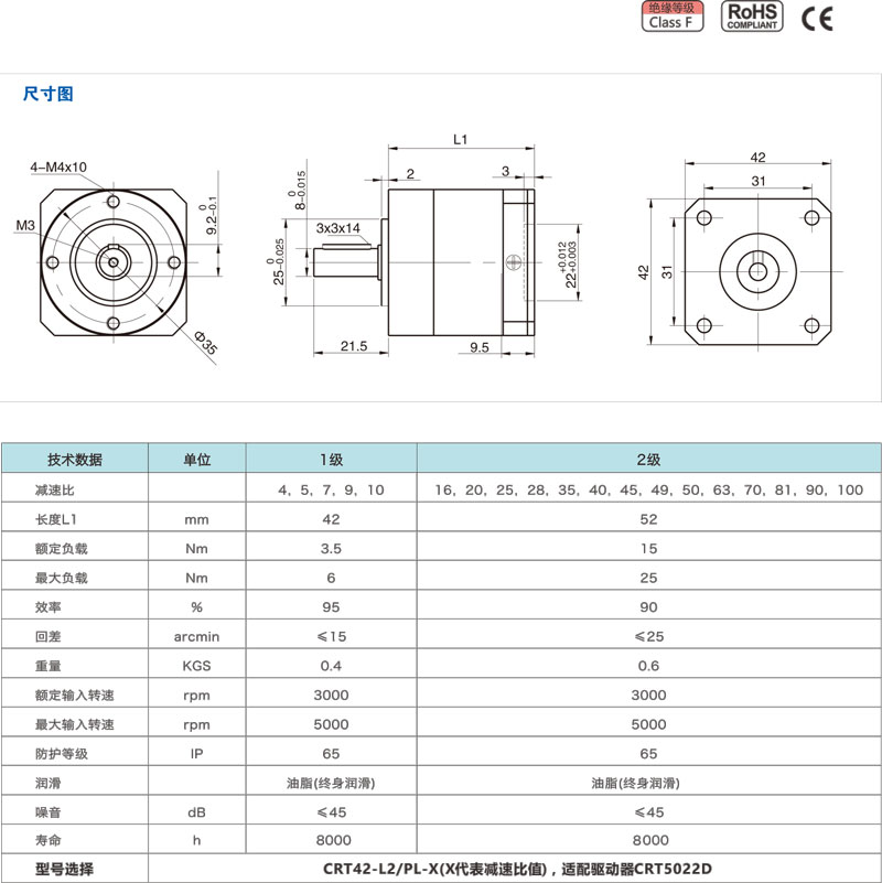 两相42mm 行星减速步进电机